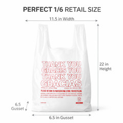 Thank You Carryout Bags 1/6 Size 22×6.5×11.5 0.491 Mil HDPE Retail Takeout