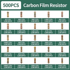500 Pieces 1/2 Watt Resistor Kit Assortment in Compartmentalized Storage Box