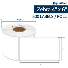 1 Roll 500 Labels 4X6 Direct Thermal for Zebra LP 2443 2844 2442 Eltron ZP450