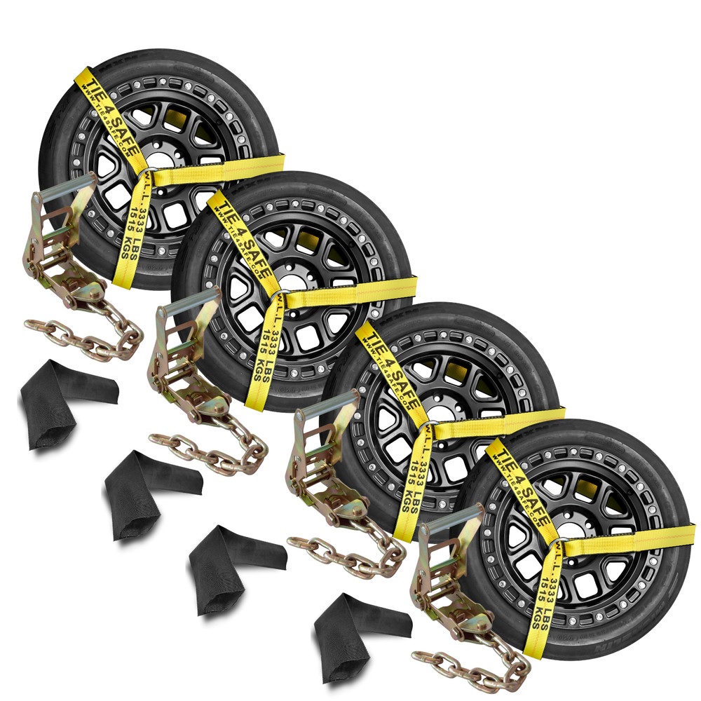 16 Pcs 2″ x 10′ Ratchet Wheel Lift Lasso Strap w/ Chain Extension For Tow Truck
