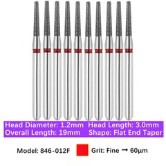 10pc Dental FG High Speed Diamond Burs Flat End Taper Shape Polishing Burs