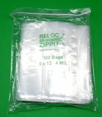 100 Reloc Zippit Bags 9×12 Clear 4mil Thick Reclosable 9″x 12″ Poly Top Lock Bag