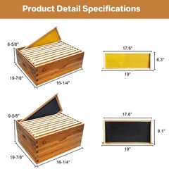 10 Frame Deep Brood Box, Langstroth Beehive Box Dipped in 100% Beeswax, Bee H…