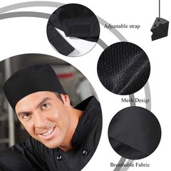 Unisex Chef Hats for Men Women Adult Adjustable Beanie with Mesh Top Black