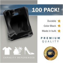 100 Pack 12″ x 15″ with 1.5 mil Thick – Black Merchandise Plastic Shopping Bags