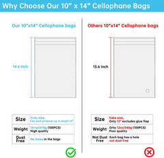 Self Sealing Cellophane Bags, Clear Resealable Bags for Packaging Shirt, 10X14 I