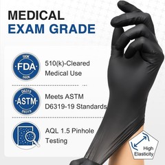 Schneider Medical Nitrile Exam Gloves, 4 Mil Black Gloves Disposable Latex Fr…