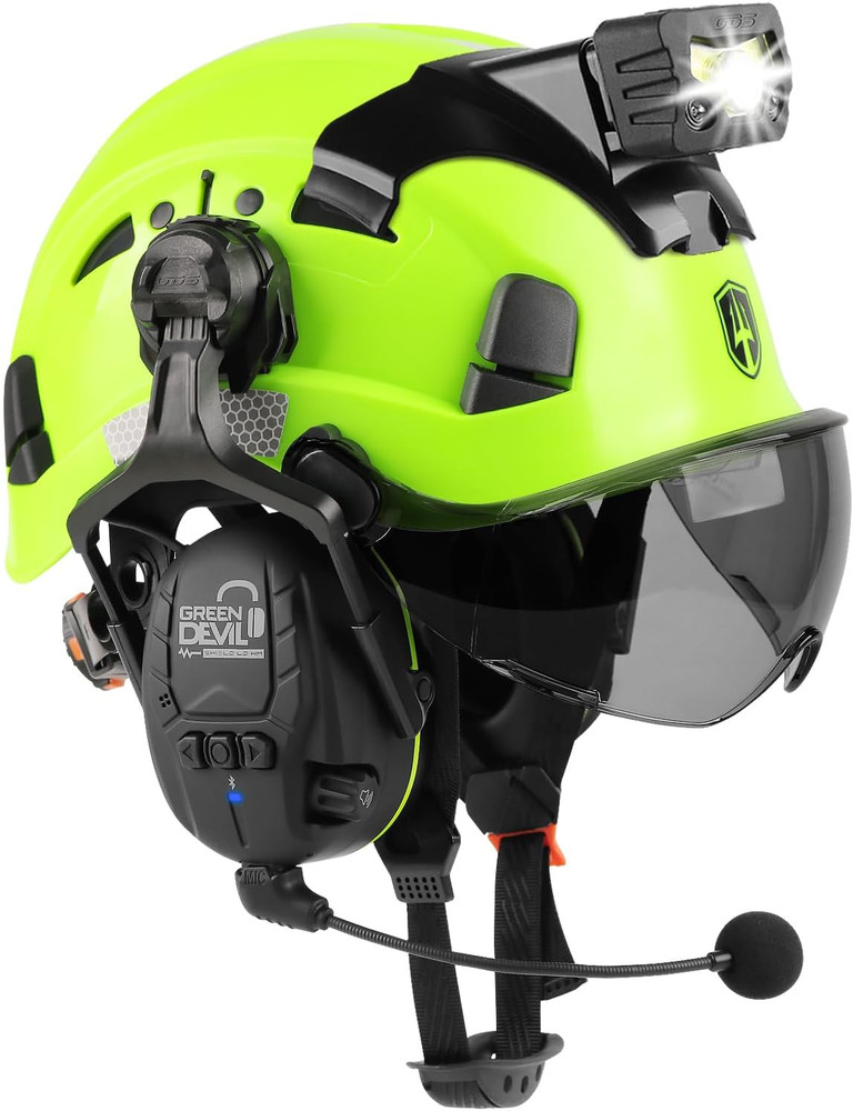 5-in-1 Hard Hat with Bluetooth, Visor, Ear Muffs & Headlamp
