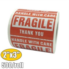 500 labels 2×3 Fragile Handle With Care Thank You Shipping Labels Stickers 1roll