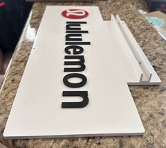 Lululemon White Retail Storefront 22×7 1/2 Sign 3D Textured Metal With Stand