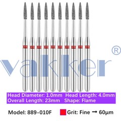10pc Dental Super Fine/Fine/Medium Grit Diamond Burs for Handpiece Friction Grip