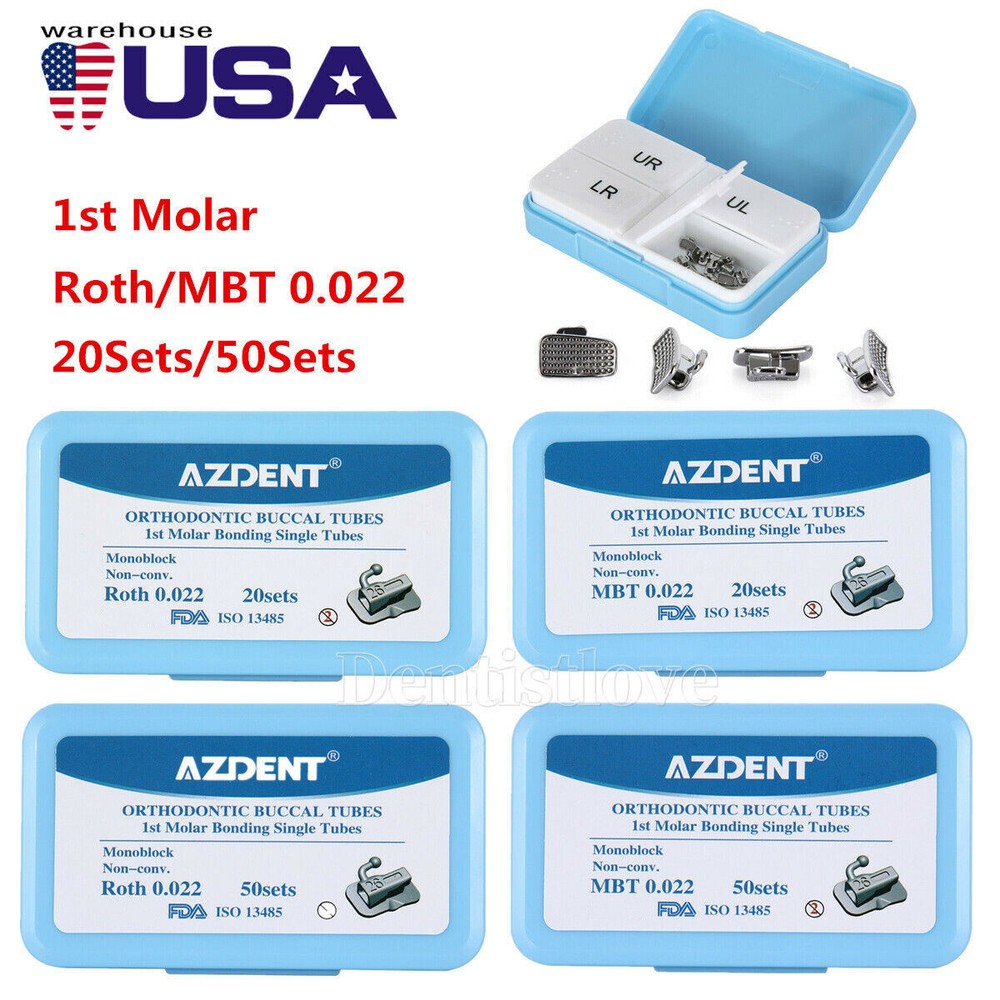 AZDENT Dental Orthodontic Monoblock Buccal Tubes 1st Molar MBT/Roth 0.022