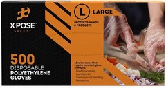 500 Clear Poly Gloves -Single Use, Transparent, Non Latex, Size Large