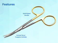 Scissors Surgical 4.5″ Curved Gold Plated Handle w/ Tungsten Carbide ARTMAN