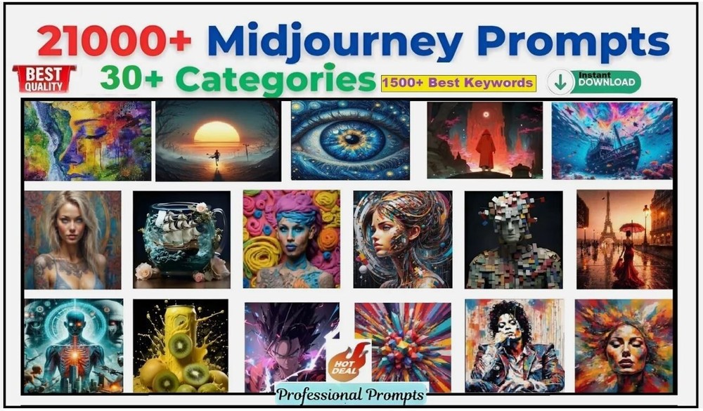 21,000+ Midjourney Prompts (30+ Categories) + 1500 best keywords