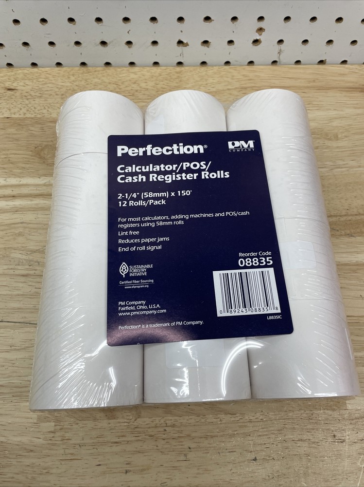 Calculator POS Cash Register Rolls 2 1/4″/58mm x 150 ft 12 Roll Pack – 1/2″ Core