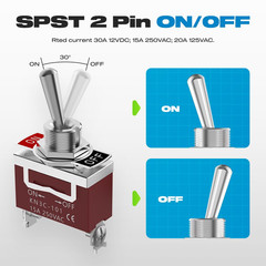 Toggle Switch, 12V 30A Heavyduty On/Off 2Pin SPST Waterproof Toggle Switch with