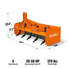 MechMaxx 60″ Tractor Box Blade Scraper Attachment 3 Point Hitch 20HP-50HP, BB60