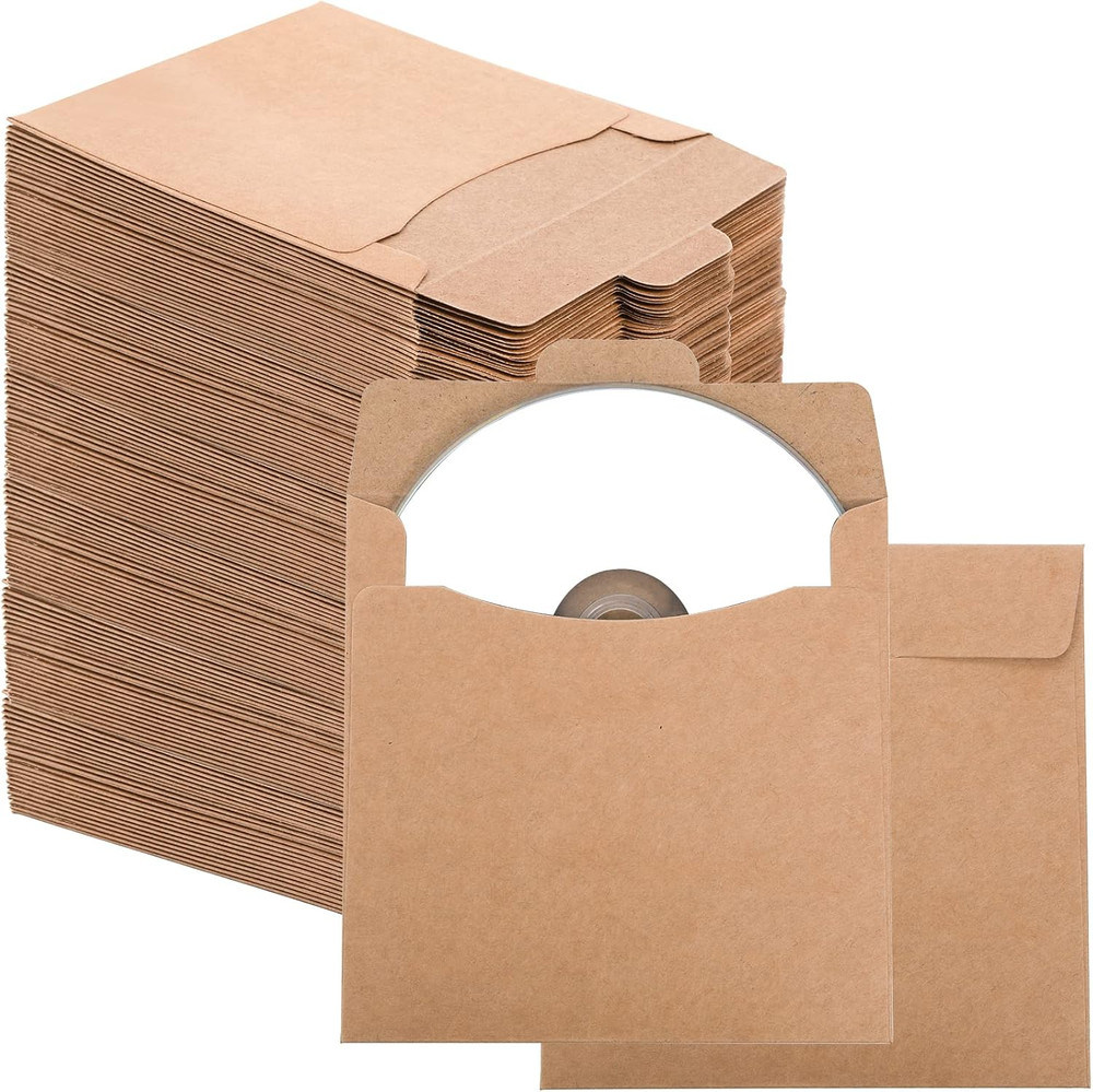 150 Pack CD Sleeves Kraft Paper DVD Envelopes, 5″ x 5″ Blank CD Paper Cardboard,