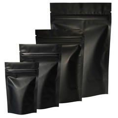 Variety of Sizes for 100pcs Matte Black Metallic Foil Stand-Up Resealable Bags