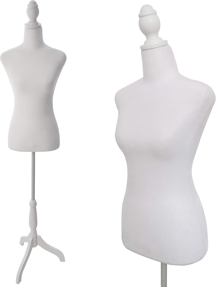 White Female Dress Form Mannequin Torso Body with Adjustable Tripod Stand Show