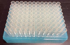 New polypropylene test tubes, 8 mm x 46 mm, case of 10 boxes, 96 tubes/box)