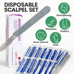 10PC DISPOSABLE SCALPELS #22-SINGLE USE – DISSECTING, SURGICAL, DERMAPLANING