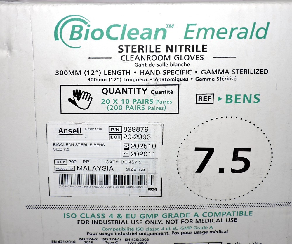 Ansell BioClean Emerald BENS Gloves Case 200 pairs Sz. Small 7.5