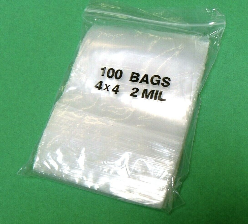100 Zip Seal Lock Bags 4×4 Clear 2mil Reclosable Poly Zip Slide Bags 4″ x 4″