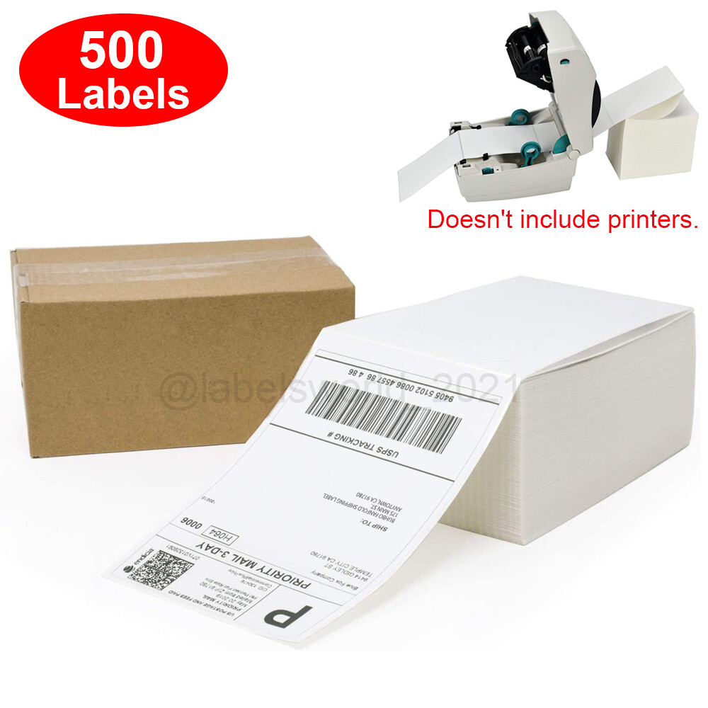 500 4″ x 6″ Fanfold Direct Thermal Shipping Labels for Zebra and Rollo Printers