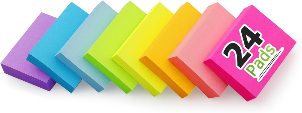 24 Pads Sticky Notes 1.5X2 Inch Bright Colors Self-Stick Pads Total 1800 Sheets