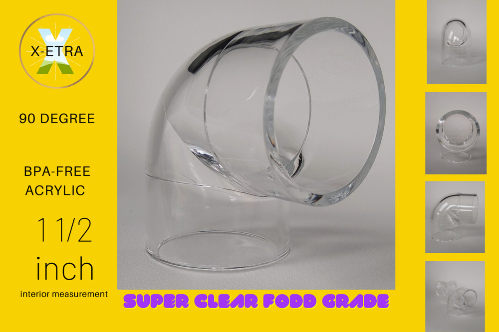 Clear Acrylic elbow 90 degree High clarity smooth finish, light weight. 1 1/2″