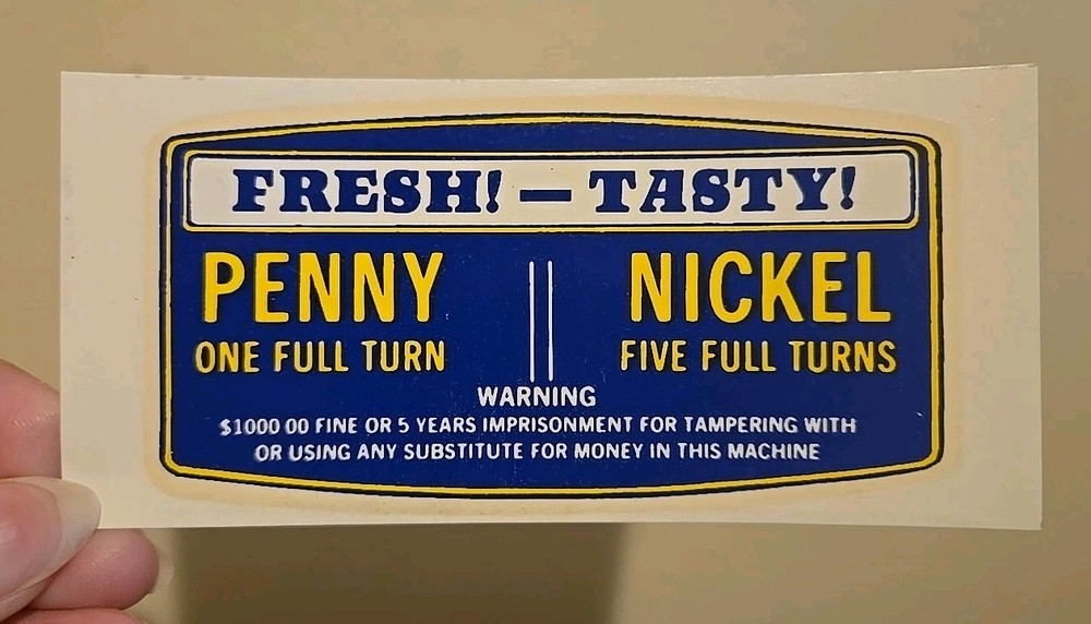Penny Nickel Fresh Tasty Decal for Norris Master Peanut Gumball Vending Machine