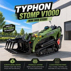 TYPHON STOMP V1000 1.5Ton Skid Steer Loader Kubota D1105 w Grapple and Bucket