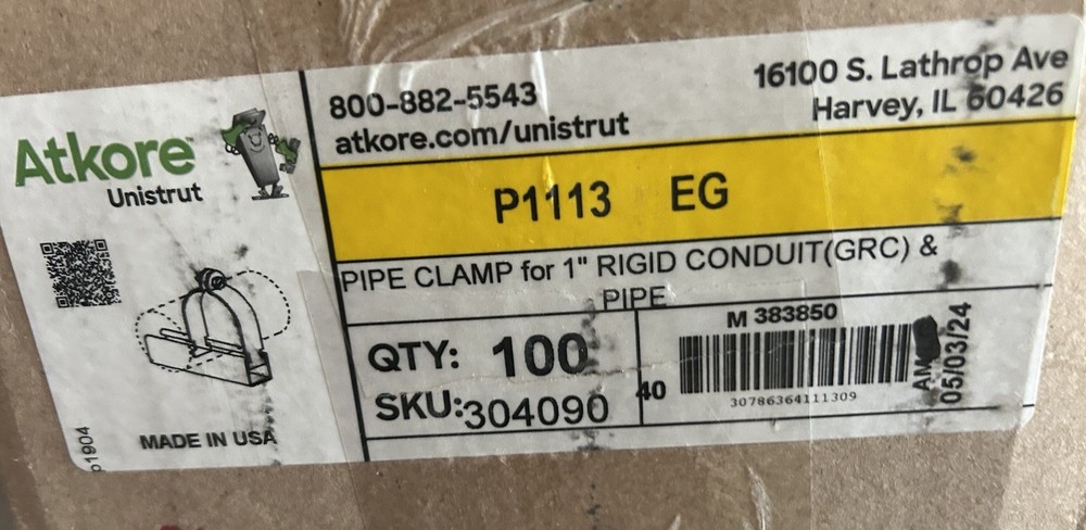 1” Strut Straps, Unistrut P1113EG, With Bolts And Nuts, Box Of 100 Pcs