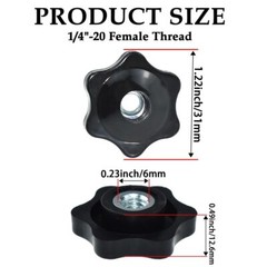 4 Pcs 1/4″-20 Inch Knob Black Nylon Screw-On Type Thru Threaded Knob Nuts 6-Star