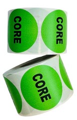 Core Labels – 2″ Round Return Automotive Parts 500 Each, 1-8 Rolls