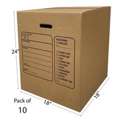 UBMOVE 10 Premium Large Corrugated Moving Boxes with Handles, 18″ x 18″ x 24″