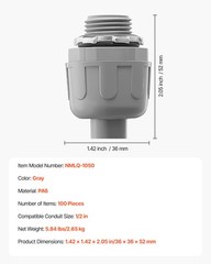 VEVOR 1/2 in 100 pcs Liquid Tight Connector Non-Metallic Conduit Fitting