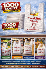 Thank You Plastic Bags 1000 Count Large 11.5×6.5×21 Heavy Duty T-Shirt Bags Bulk