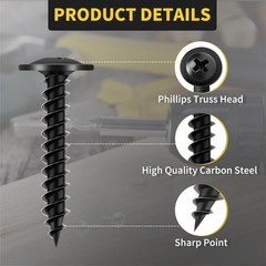 Wood Screws 1 Inch, 110 PCS Premium Phillips Truss Head Black Wood Screws, Self