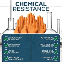 First Glove Grip Orange Nitrile Disposable Gloves 8 Mil Raised Diamond Texture