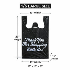 Large Size Black “Thank You” Script Heavy-Duty Plastic T-Shirt Bag 13″x23″x10″