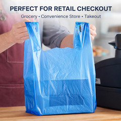 Bags 1/6 Large 21 x 6.5 x 11.5 Blue T-Shirt Plastic Grocery Shopping Bags F&S