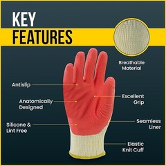 WHOLESALE 300 Pairs Red Latex Dipped Gloves Rubber Palm Coated Work Gloves