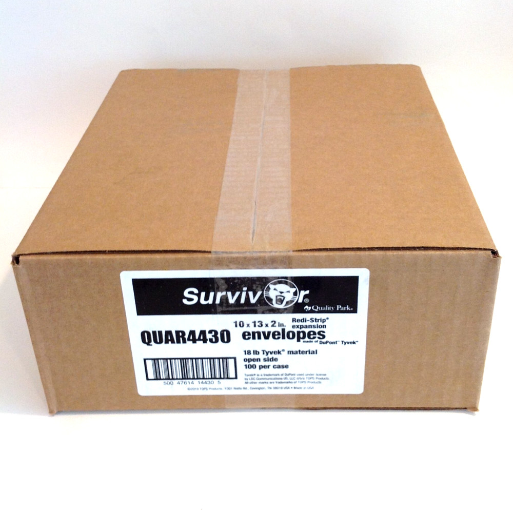 Box of 100 Survivor QUAR4430 Tyvek Expansion Mailers 10 x 13 x 2″ Open Side NEW