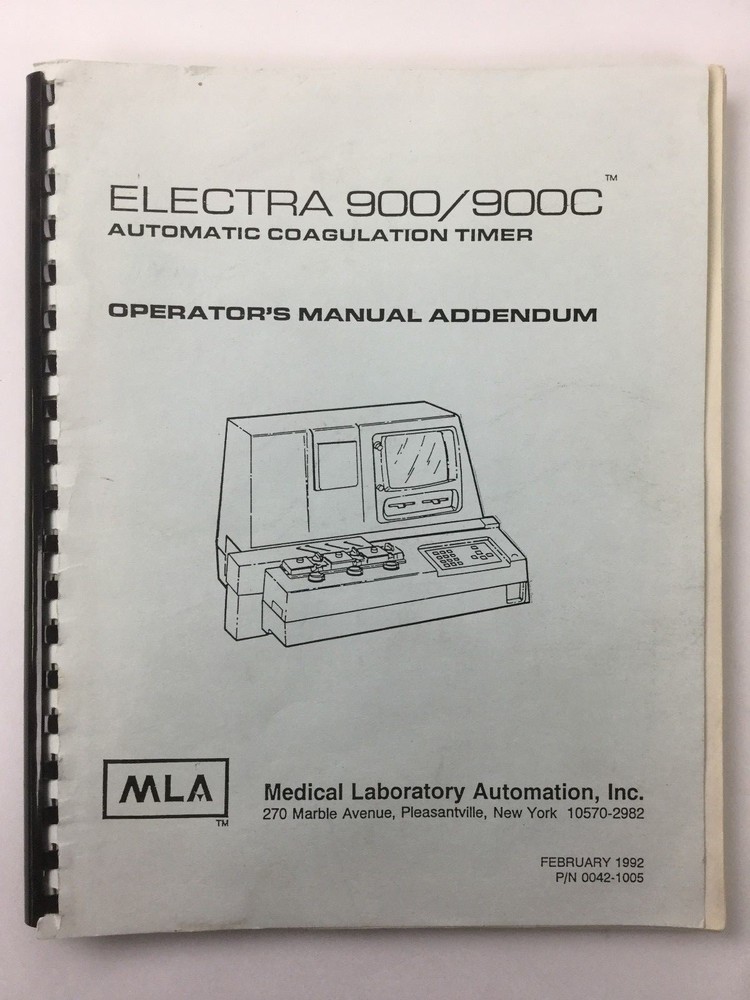 Medical Laboratory Operators Manual Addendum for Electra 900 and 900C