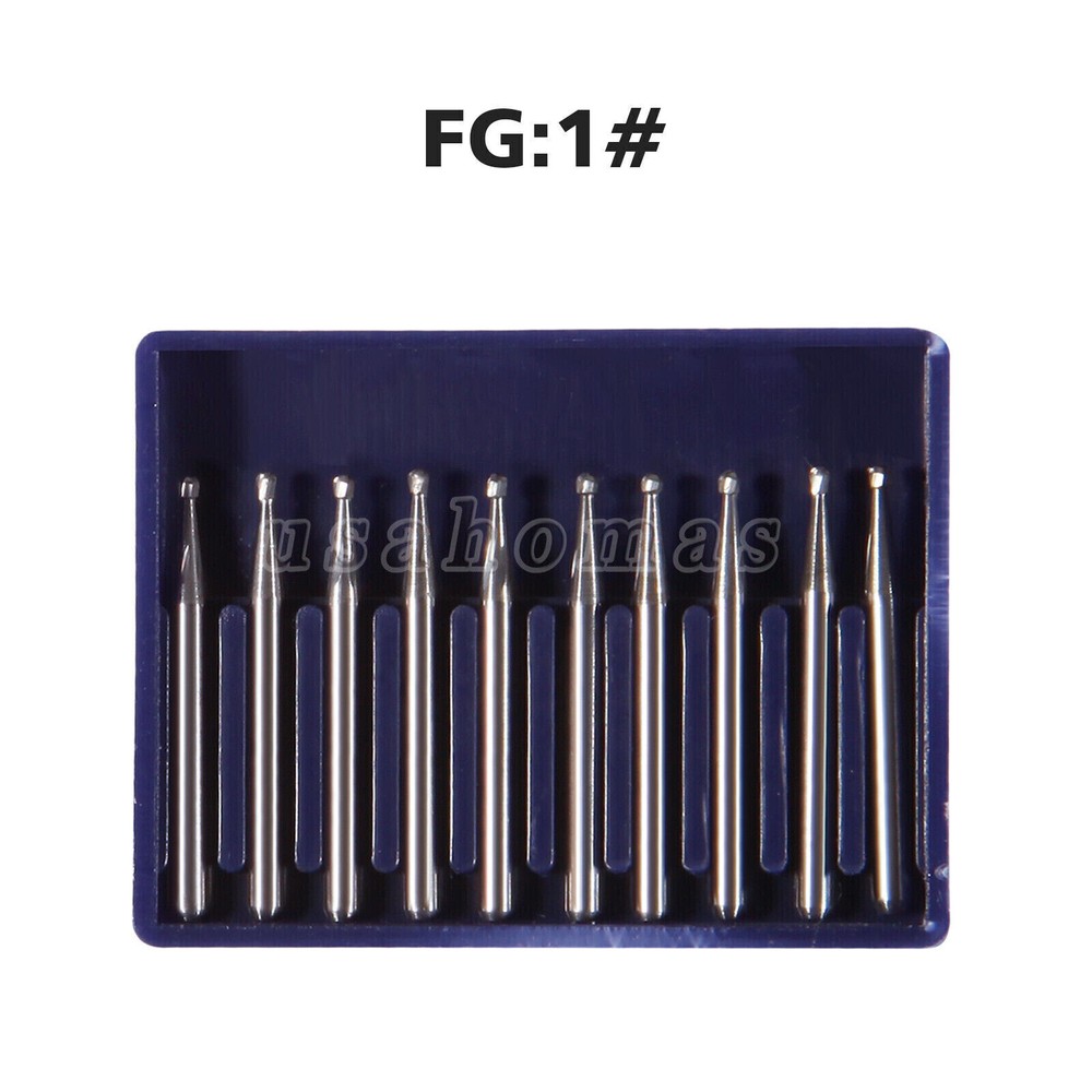 10PCS Dental Carbide Bur Round Ball High Speed Friction Grip FG #1 2 3 4 5 330