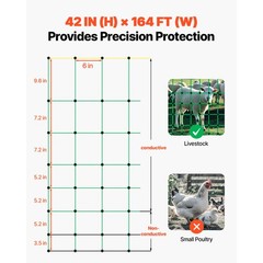 VEVOR Electric Netting Fence Kit Sheep Fencing 42″H x 164’L with Posts Spikes