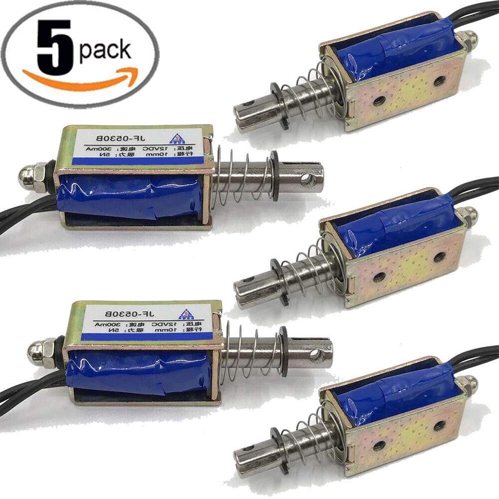 Micro DC Solenoid Valve Electromagnet DC 12V Spring Push-Pull Through Type 5pcs